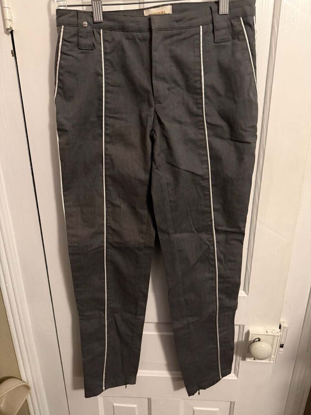 Diesel Women's Gray Cotton Blend Trousers with White Piping Size 25